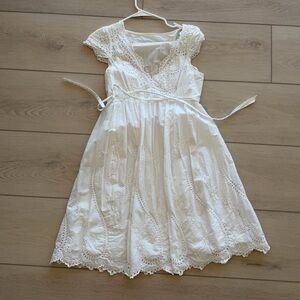 BCBGMaxAzria White Eyelet V-Neck Dress